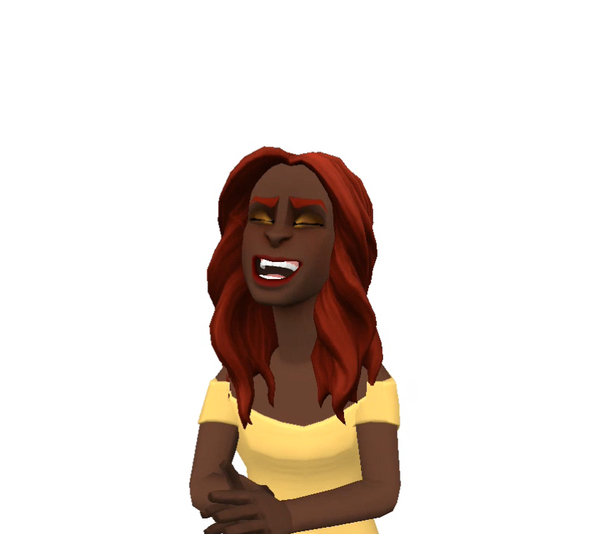 Cartoon character Karen from BestfriendTV laughing with a joyful expression, embodying the humor and personality of the brand.